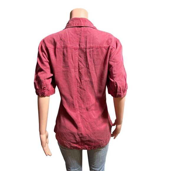 Pulp short sleeve burgundy pleated button down casual shirt L - Picture 4 of 6